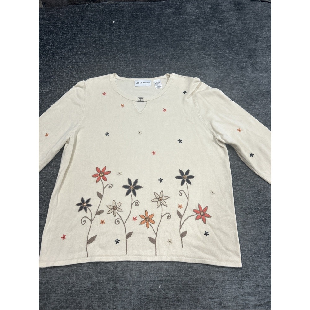 Alfred Dunner Petite Floral Sweater Beaded Embroidered Large V-Neck Grannycore